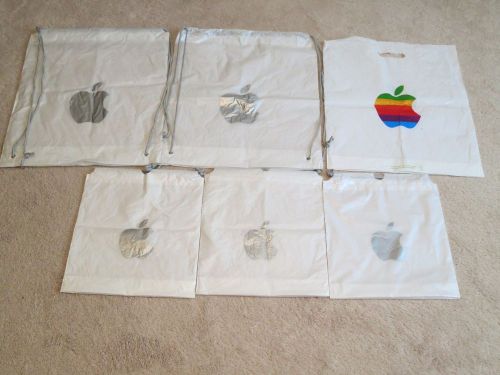6 Used Apple Logo Store Bags: 2 Drawstring Backpack, 1 Color Apple, 3 Small Bags