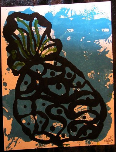 Beautiful  Pineapple GinaMarie Art  Folk Art Abstract Signed Original Painting