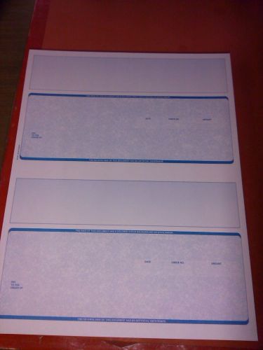 250 Blank Checks 2 up on 8.5 x 11 on security paper w/ watermark Quickbooks
