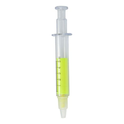 Syringe shape transparent plastic highlighter marker yellow ink stationery gift for sale