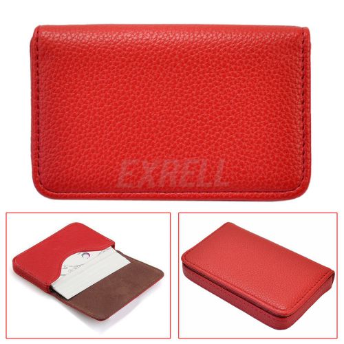 Portable Red Magnetic ID Name Card Holder PU Leather Pocket Case for Business