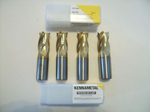 Kennametal 1.0 inch tin coated carbide 4 flute endmills. 4 pcs New. Kc610m.