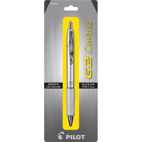 Pilot G2 Limited Retractable Black Gel Ink Pen, 0.7mm, Fine Point, Silver Barrel