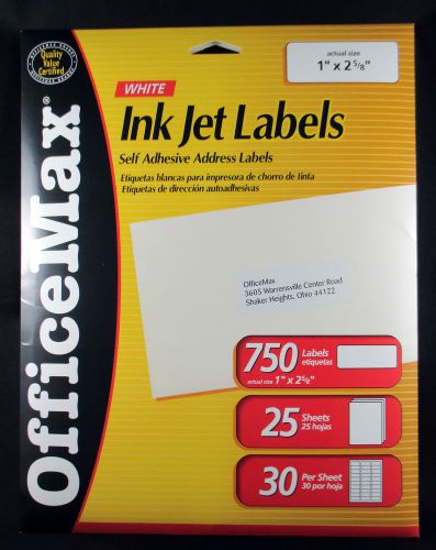 OfficeMax Ink Jet Address Labels—2 5/8 w &#034; x 1 h&#034; self adhesive WHITE  750 label