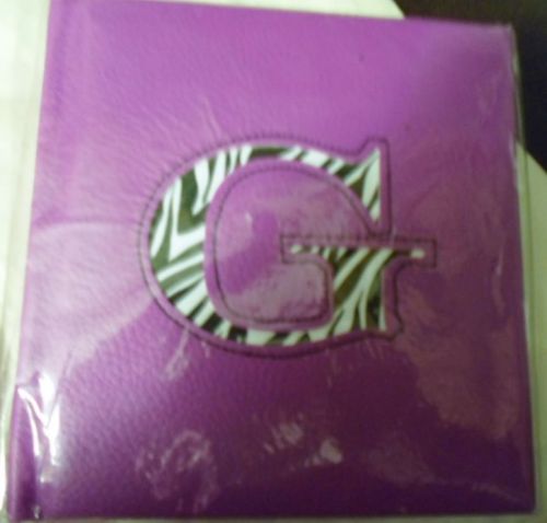 Initial &#034;G&#034; Personalized Faux Leather Purple Notepad Block Black/ White Zebra