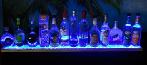 Color changing rgb led 4&#039; liquor bottle, shot glass  display shelf oak w/ remote for sale