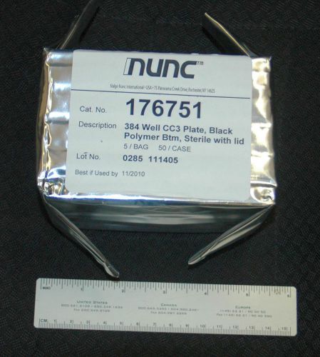 Pack of 5 NUNC 384-Well Plates 176751 Black Polymer Bottom, Sterile with Lid NEW