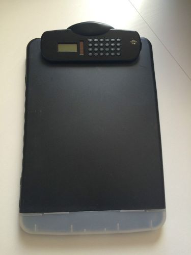 Officemate slim black storage clipboard w/solar powered calculator for sale