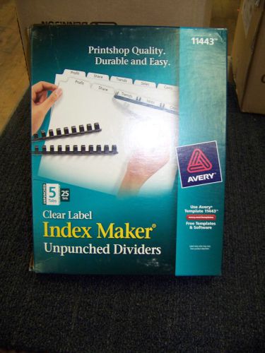 Avery Clear Label Index Maker Unpunched Dividers 5 Tabs 25 Sets # 11443 New