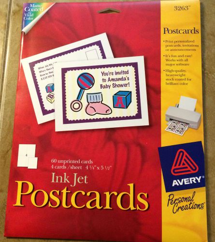AVERY POSTCARDS INK JET 60 UNPRINTED CARDS 4 CARDS PER SHEET 4 1/4&#034; x 5 1/2&#034;