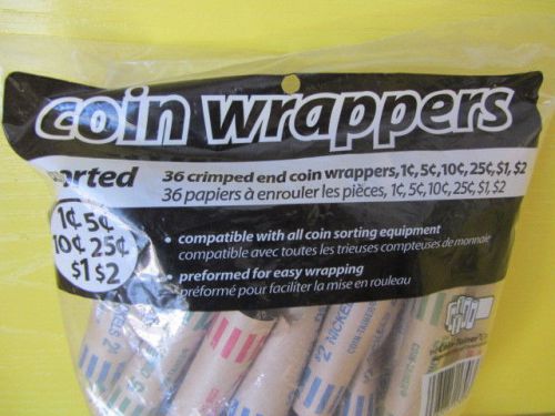 36 Crimped End Assorted Preformed Coin Wrappers
