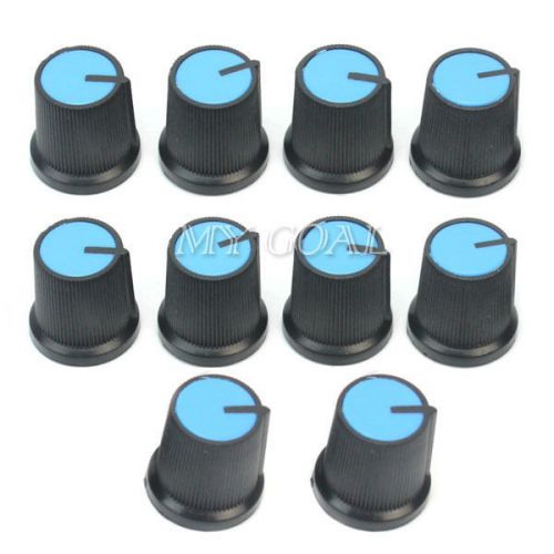 Handy 10 X Switch Potentiometer Knob Bule Face Plastic for Rotary Taper Hole 6mm