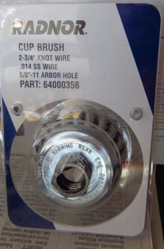 RADNOR 2 3/4 X 5/8 11 STAINLESS STEEL KNOT WIRE CUP BRUSH 64000356