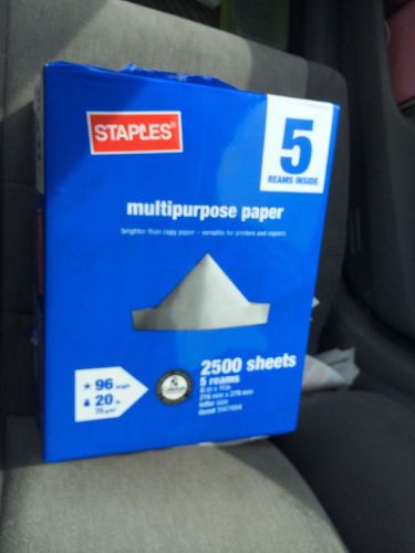 Staples® Multipurpose Paper, 8 1/2&#034; x 11&#034;, 5-Ream Case 2500 Sheets New!