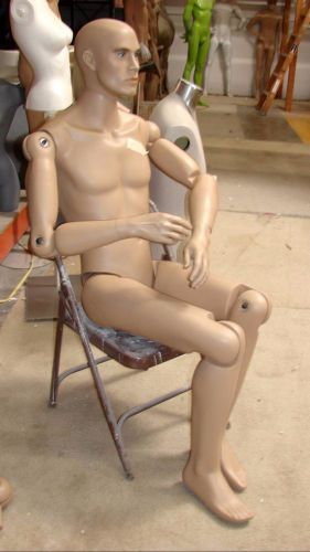 male mannequin sitting flexible, articulated moveable head, arms, legs
