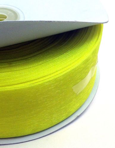 Yellow nylon ribbon 1.5&#034; x 100 yards lime shimmery wedding party wrap nwc3810050 for sale