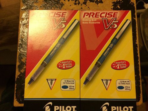 24-OF PILOT PRECISE NEEDLE POINT V5 ROLLING BALL POINT PENS(BLUE INK) NEW 35335!