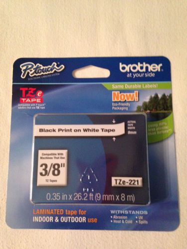 Brother P-Touch labels Black print on White tape  3/8&#034;  TZe-221