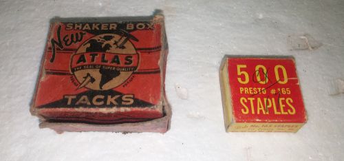 2 Vintage Boxes 1 PRESTO # 165 Staples &amp; 1 ATLAS Shaker Box tacks