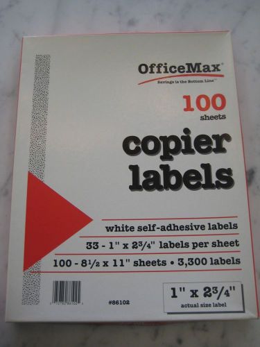OFFICEMAX COPIER LABLES WHITE SELF ADESIVE LABLES 1&#034; X 2 3/4&#034;