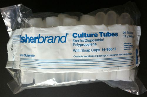 25 Fisherbrand Culture Tubes 17x100mm ~ Disposable Polypropylene w/ Caps FISHER