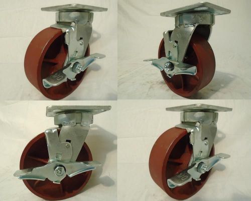 6&#034; x 2&#034; Swivel Caster Kingpinless Ductile Steel Wheel w/ Brake 2000 lbs each (4)