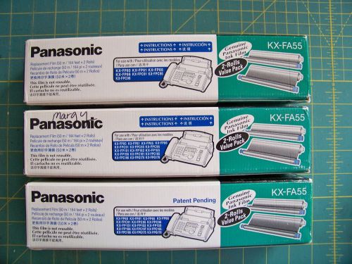 3 New Genuine Panasonic KX-FA55 ( 6 rolls ) Replacement Film fa 55 ink black