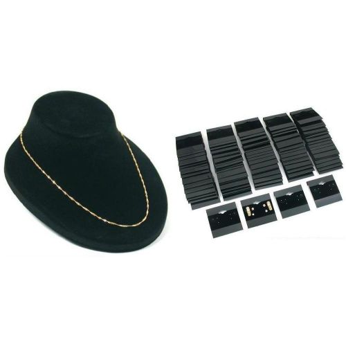 Black Flocked Neckalce Chain Showcase Display &amp; Black Earring Cards Kit 101 Pcs