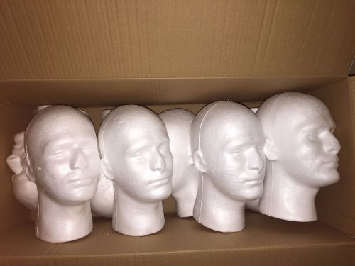 Lot of 9 Styrofoam Male Mannequins Heads 11&#034;x7&#034;x5&#034; Never Used Minor Flaw Dents