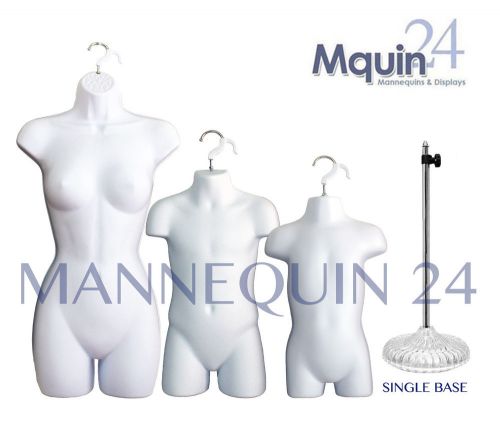 3 white mannequins: female, child &amp; toddler forms+ 1 stand +3 hanging hooks for sale