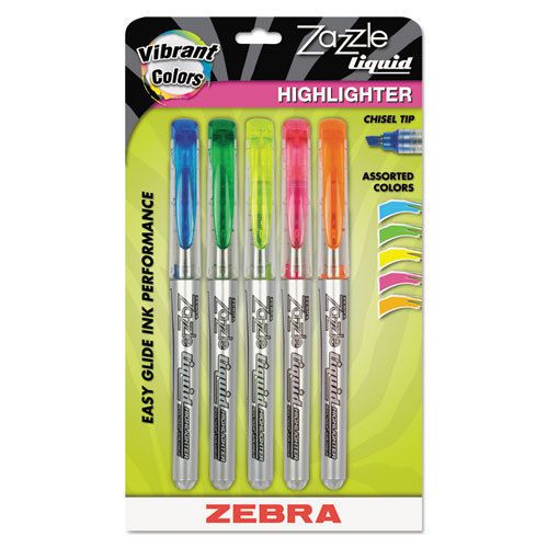 Zazzle Liquid Ink Highlighter, Chisel Tip, Asst Colors, 5/Set - ZEB77005