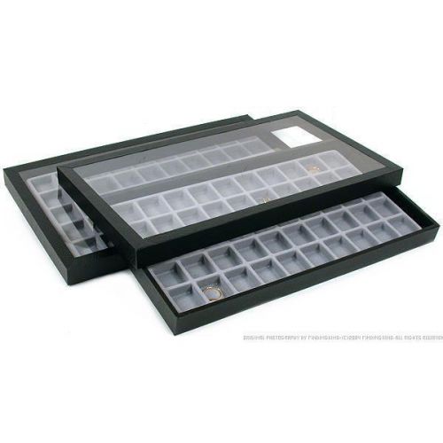 2-50 Compartment Gray Jewelry Display Acrylic Lid Case