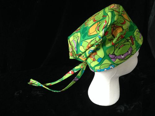Cooks hat, chef hat, surgical hat Ninja Turtles print adults ties in back