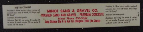 Rare Vintage Advertising Concrete Calculator from Minot Sand &amp; Gravel Co.