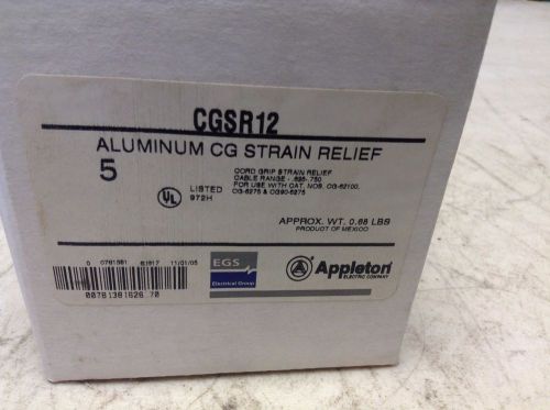 Appleton cgsr12 strain relief connector cord size 0.625 to 0.75 cg-sr12 box of 5 for sale