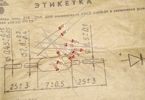 (1000 pcs) D9B (Д9Б) USSR Germanium Detector Diode 10V 40ma.  NOS.