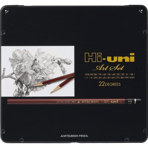 Uni Hi-Uni Wooden Pencil Art Set - 10B to 10H - Box of 22 (HUAS) made in japan