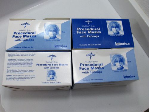 MEDLINE PROCEDURAL FACE MASK w/Earloops Non27300 Latex free- Blue 4 Boxes of 50