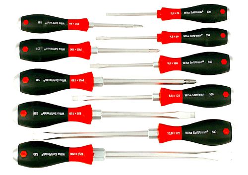 Wiha 10 Piece SoftFinish Extra Heavy Duty Slotted / Phillips Screwdriver Set