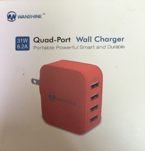 Wanshine 31W 6.2A Universal 4-Port USB Travel Charger, Orange