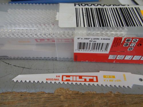 Hilti 253236 6-Inch x 6 TPI Wood and Nail Reciprocating Saw Blades, 50-Pack NEW