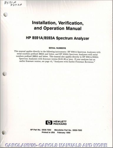 HP Manual 8591A 8593A SPECTRUM ANALYZER