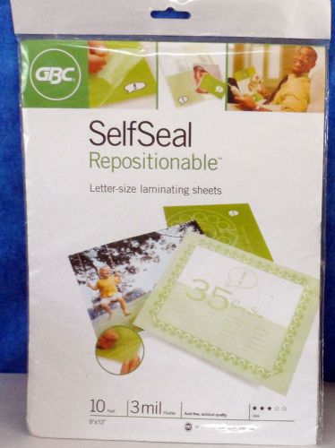 GBC SelfSeal Repositionable Letter Size Laminating Sheets.10 pack BA5