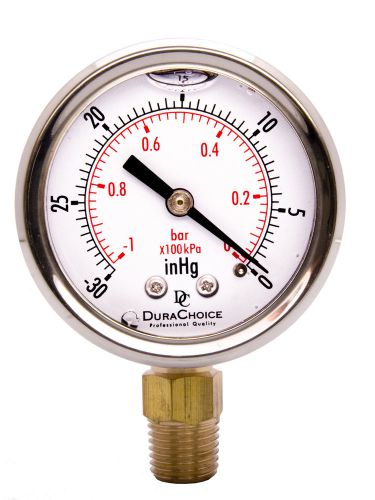 2&#034; oil filled vacuum pressure gauge - ss/br 1/4&#034; npt lower mount -30hg/0 for sale
