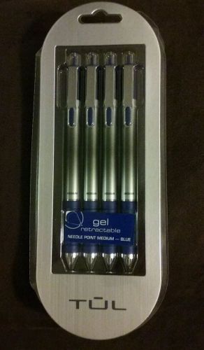 Tul Retractable Gel Pens 0.7mm Needle Point, Blue 4/pk New