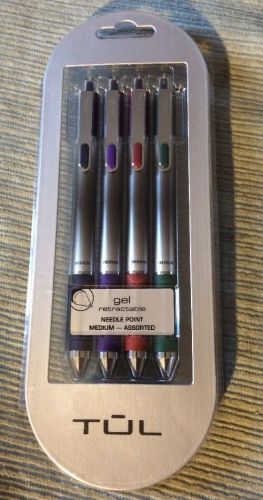 TUL GL1 Gel Pens 4 Pack-Retractable, Needle Point, Medium 0.7mm, Assorted Colors