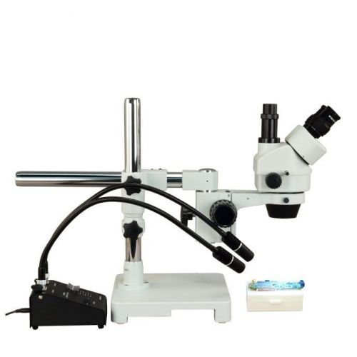 Omax 7x-45x zoom single bar boom stereo microscope+6w dual led gooseneck light for sale