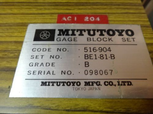 USE IN Q.C. MITUTOYO GAGE BLOCK SET,Code No. 516-904, Set No. BE1-81-B, Grade B