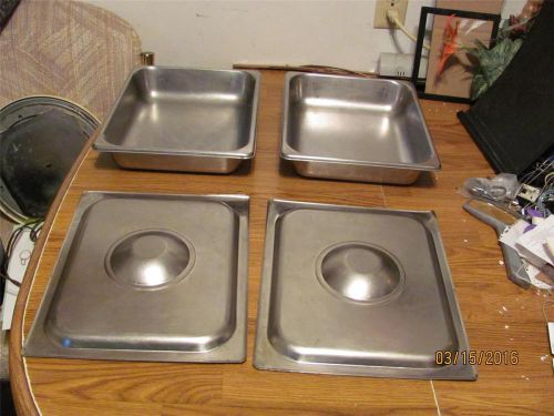 2 COMMERCIAL ABC PRESTIGE STAINLESS STEAM TABLE PANS1/2 X2 1/2D+2 LIDS-GOOD USED