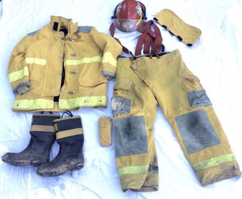 Firefighter jacket pants helmet boots full turnout bunker gear x-large  for sale